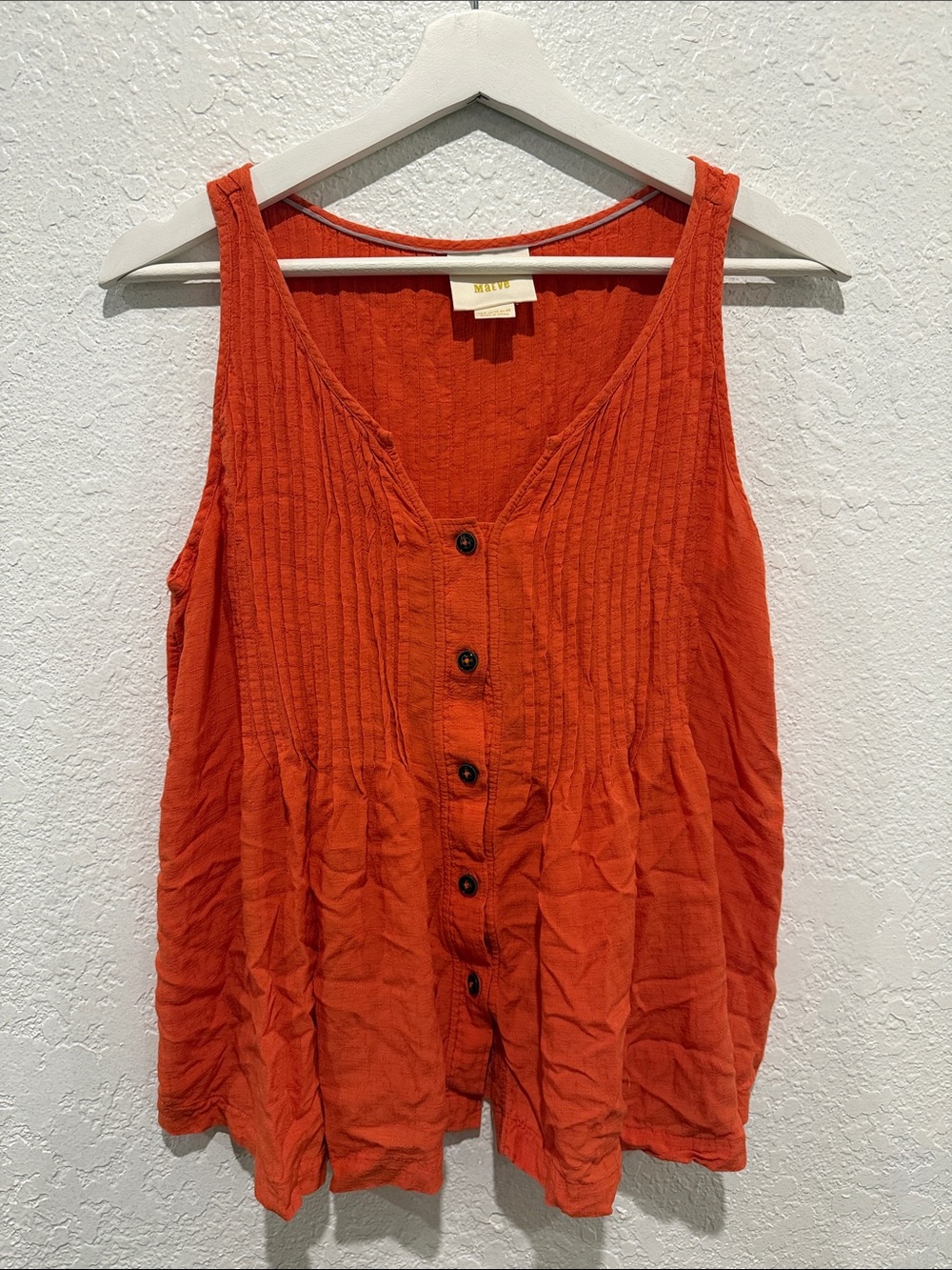 Maeve Coral Button-Front Crinkle Tank